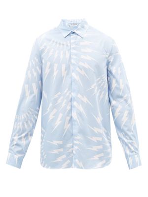 Neil Barrett - Lightning Bolt-print Cotton-poplin Shirt - Mens - Light Blue