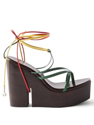 Brother Vellies - Gemini Leather-strap Wooden Sandals - Womens - Multi