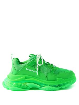Balenciaga - Triple S Faux-leather And Mesh Trainers - Mens - Green