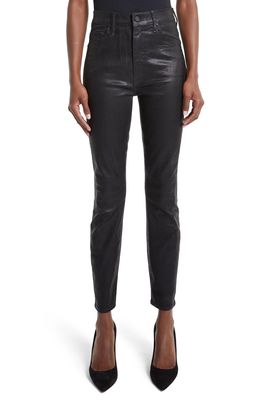 MOTHER The Swooner High Waist Coated Ankle Skinny Jeans in Black
