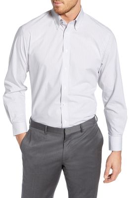 Nordstrom Men's Shop Tech-Smart Traditional Fit Stretch Stripe Dress Shirt in Grey Sleet
