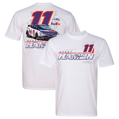 Men's Joe Gibbs Racing Team Collection White Denny Hamlin FedEx Car 2-Spot T-Shirt