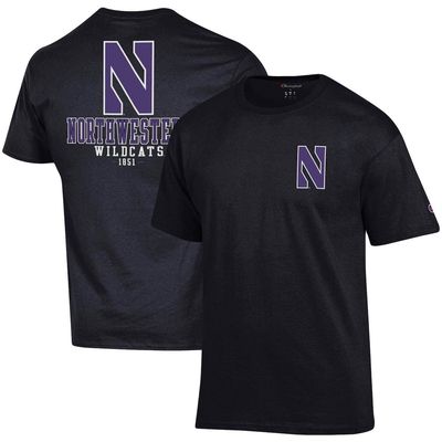 Men's Champion Black Northwestern Wildcats Stack 2-Hit T-Shirt
