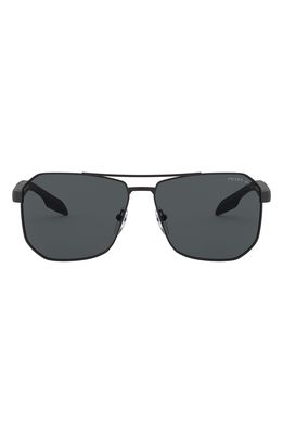 Prada Linea Rossa 62mm Oversize Rectangular Sunglasses in Rubber Black