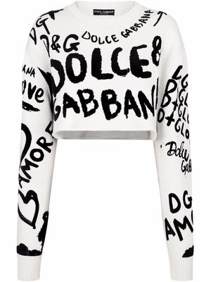 Dolce & Gabbana logo-print cropped jumper - White