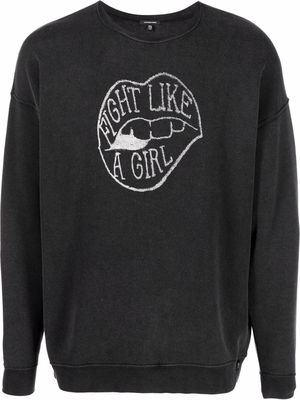 R13 Fight Like A Girl-print crew-neck sweatshirt - Black