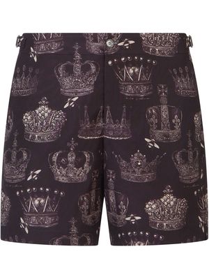 Dolce & Gabbana crown-print swim shorts - Black