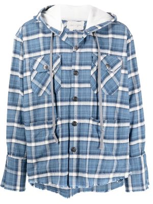 Greg Lauren check-print hooded shirt - Blue