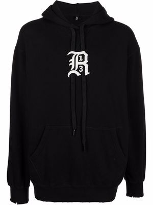 R13 logo-print distressed hoodie - Black