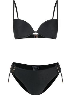 Emporio Armani ribbed lace-up detail bikini set - Black
