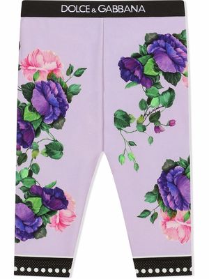 Dolce & Gabbana Kids floral-print logo-waist leggings - Purple