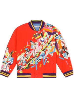 Dolce & Gabbana Kids patchwork graphic-print bomber jacket - Red