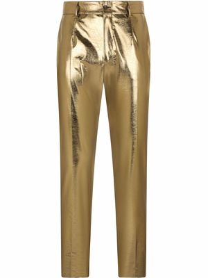 Dolce & Gabbana metallic high-waisted straight leg trousers - Green