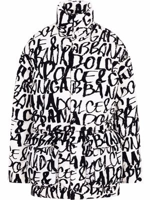 Dolce & Gabbana graffiti logo-print padded coat - White
