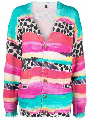 R13 multi-print distressed cardigan - Pink