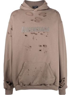 Balenciaga logo print distressed-finish hoodie - Grey
