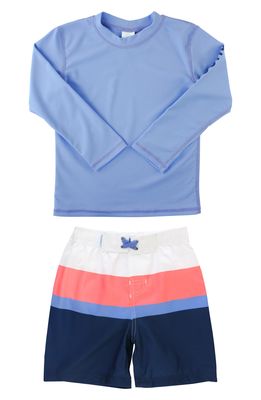 RuggedButts Colorblock Two-Piece Rashguard Swimsuit in Blue