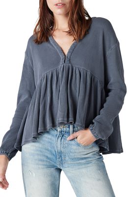 Lucky Brand Waffle Knit High-Low Cotton Top in Ebony