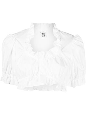 Comme Des Garçons Noir Kei Ninomiya ruched short-sleeved cropped top - White