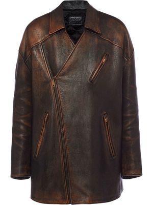 Prada distressed zipped leather jacket - Black