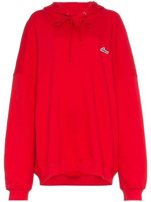 We11done oversized logo patch cotton hoodie - Red