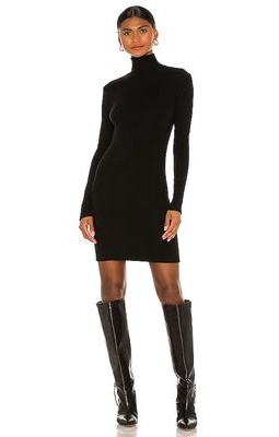 Enza Costa Tencel Cashmere Rib Long Sleeve Zip Turtleneck Mini Dress in Black