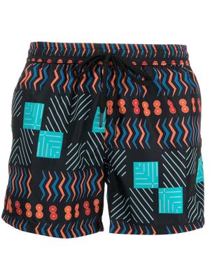 Nos Beachwear graphic-print drawstring swim shorts - Black