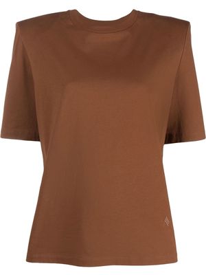 The Attico shoulder-pads cotton T-shirt - Brown