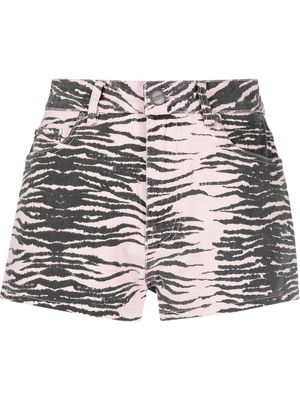 GANNI tiger-stripe denim shorts - Purple