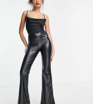 I Saw It First Petite flared leather look pants in black