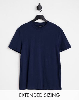 ASOS DESIGN t-shirt with crew neck and roll sleeve in navy