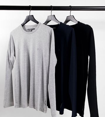 French Connection Tall 3 pack long sleeve t-shirt in black