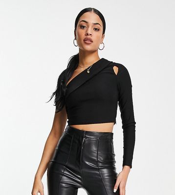 Vesper Tall one shoulder crop top with cut out detail in black - part of a set
