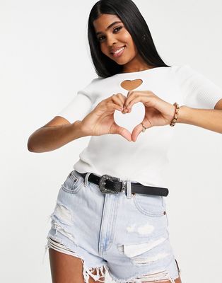Urban Revivo knitted sweaters with cut out heart in white