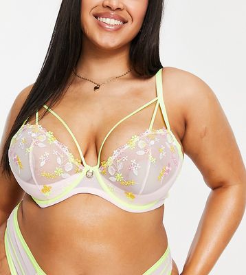 Simply Be neon floral balcony bra in yellow
