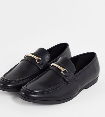 Truffle Collection Wide Fit snaffle trim loafers in black