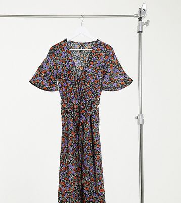 Influence Tall wrap front midi dress with slit in floral print-Multi