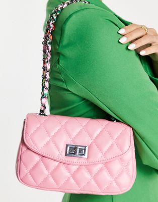 Ego quilted mini bag with scarf chain strap in pink