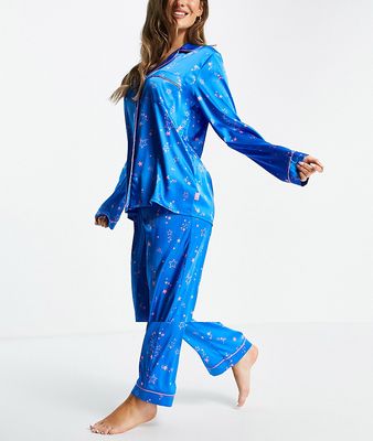 Chelsea Peers satin long pajama set in starry print-Purple