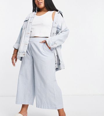 Simply Be linen culottes in blue check-Neutral
