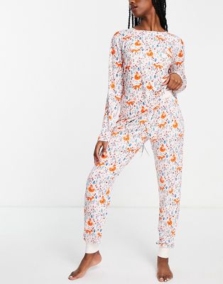 Chelsea Peers foxy floral long pajama set in cream-Neutral