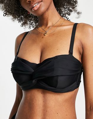Figleaves Fuller Bust twist detail bikini top in black