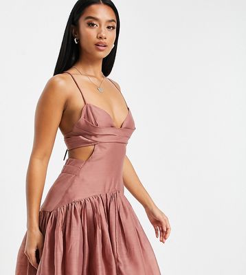 ASOS DESIGN Petite strappy voile mini dress with bust detail in rose-Red