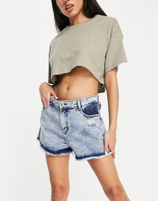 Urban Bliss ripped high waisted short in acid wash-Blues