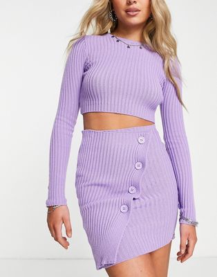 Missyempire ribbed knit button detail mini skirt in purple - part of a set