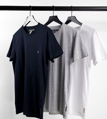 French Connection Tall 3 pack t-shirt in blue-Navy
