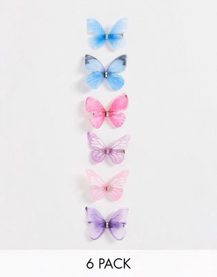 DesignB London pack of 6 fabric butterfly hair clips-Multi