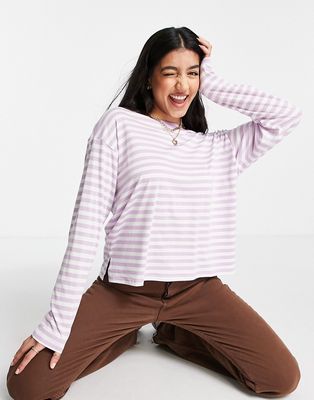 Monki long sleeve t-shirt in lilac stripe-Purple
