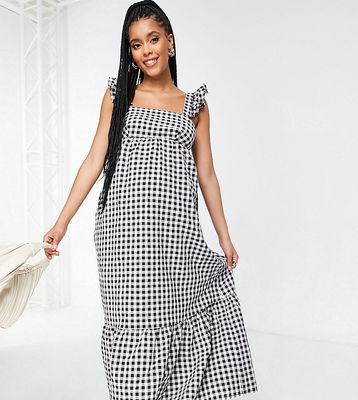 Fashion Union Maternity maxi beach dress with frill detail in gingham-Multi