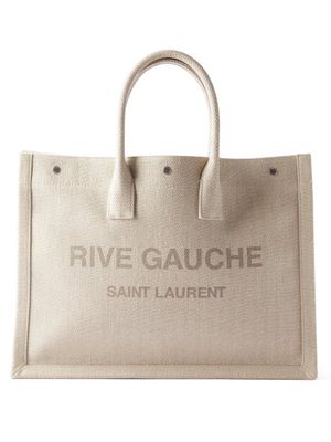 Saint Laurent - Rive Gauche Logo-print Herringbone-twill Tote Bag - Mens - Beige